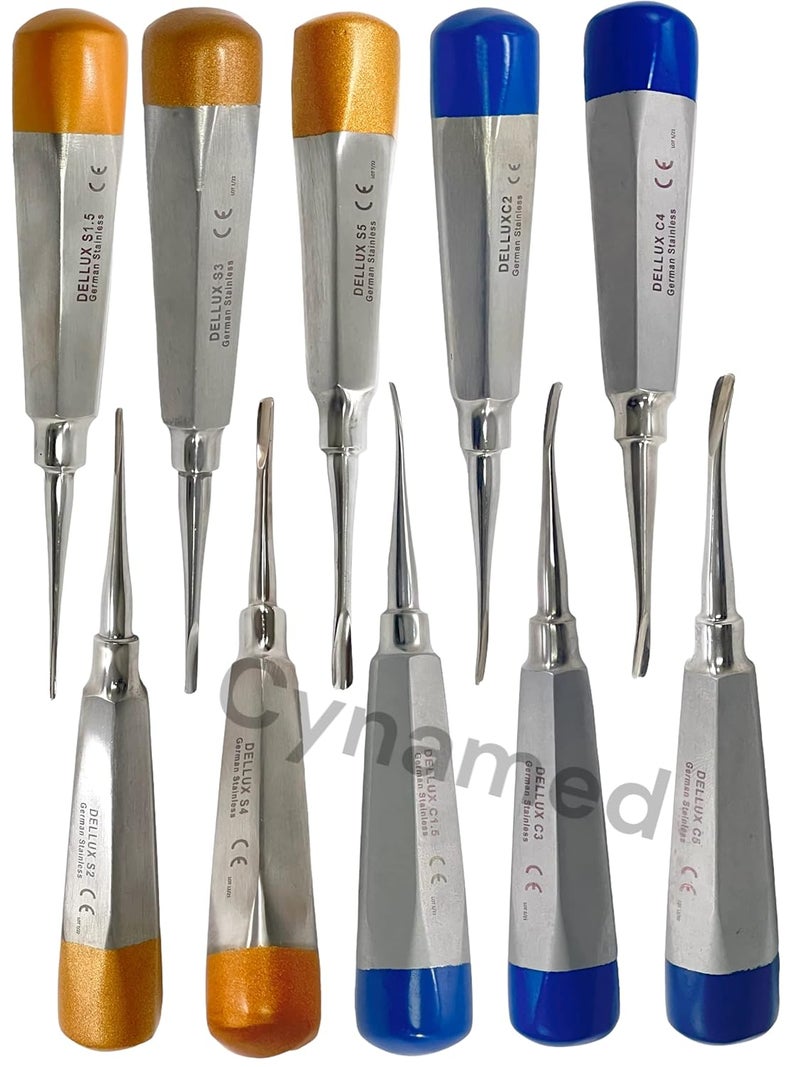 artlab -Premium Dental Elevators Etracting Extraction Osteotome Periotome Luxating Elevator Apical Spade Cryer Proximator Elevator Oral Implant, Root Extraction (Luxating Set of 10 Str+Cvd Gold Blue) - Image 3